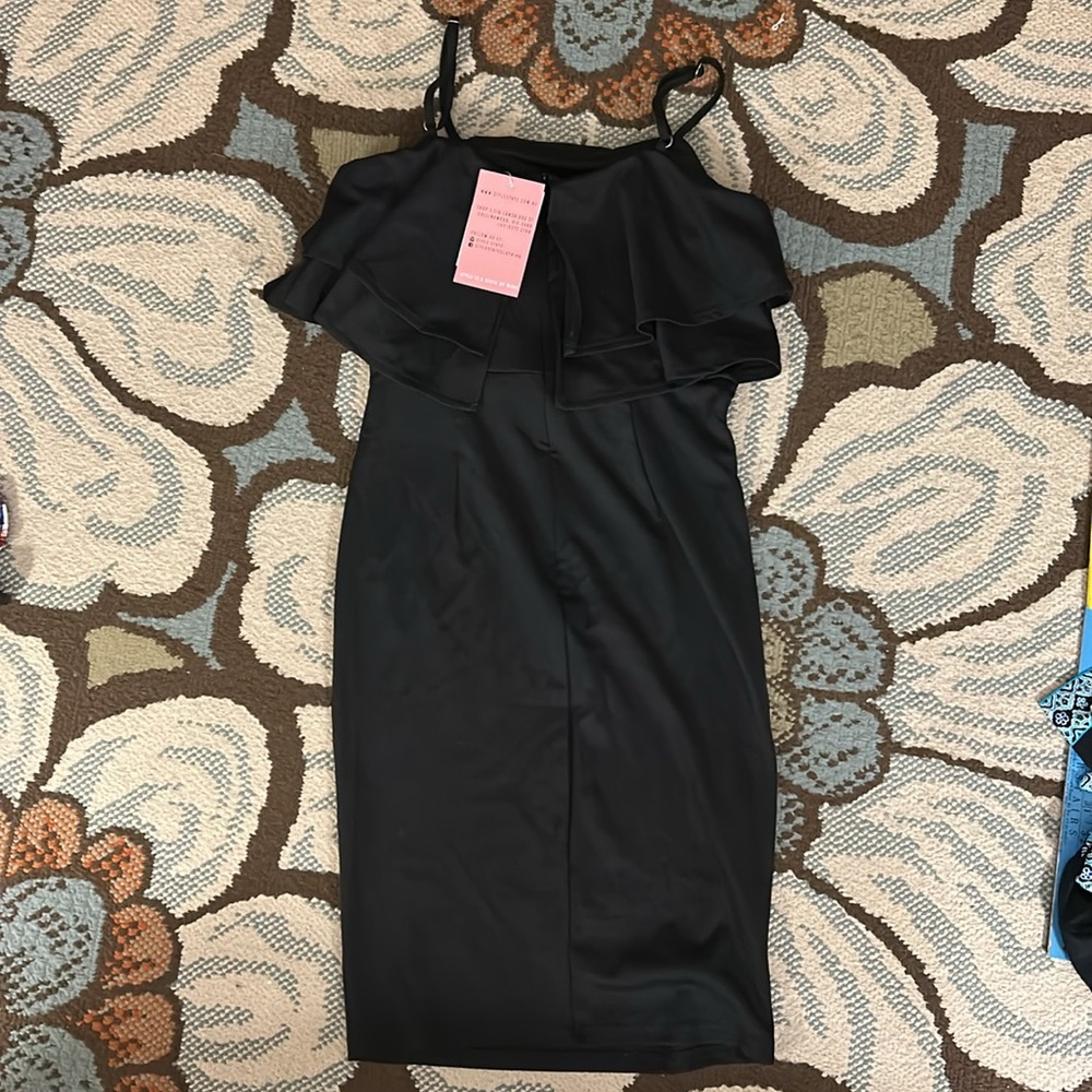 Classic Black Ruffle Midi Dress - Picture 3 of 4